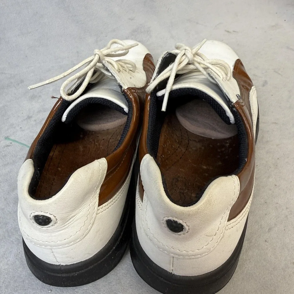 Ecco Gore-Tex‎ Golf Shoes Size 39 White Brown Leather Waterproof Spiked